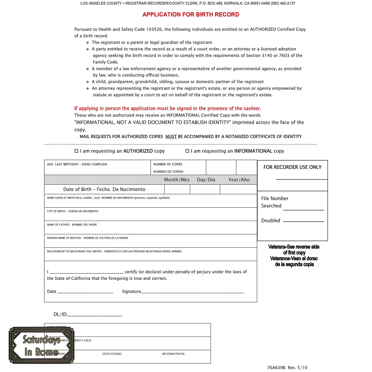 Italian Passport Requirements - Sample Application For Birth Records