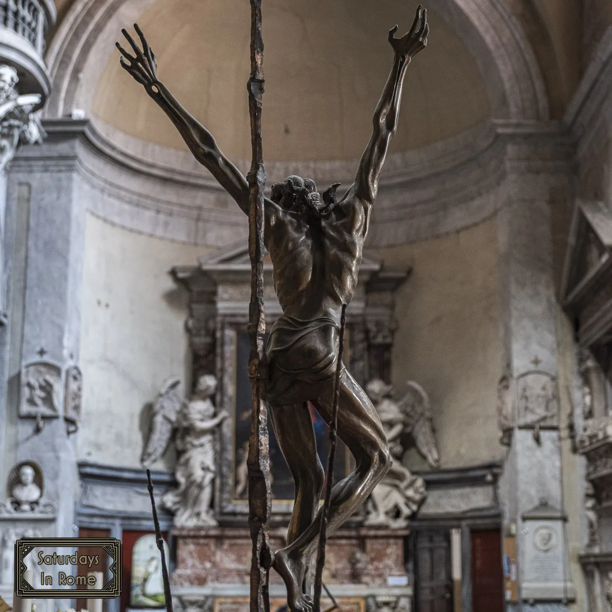 Unique Crucifix From Back on altar in Santa Maria del Popolo