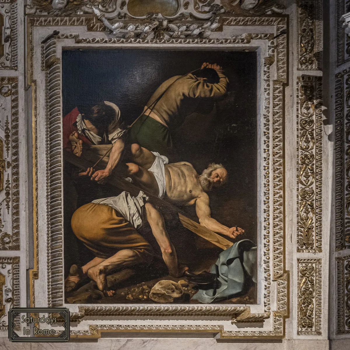 The Crucifixion of Saint Peter by Caravaggio in Santa Maria del Popolo