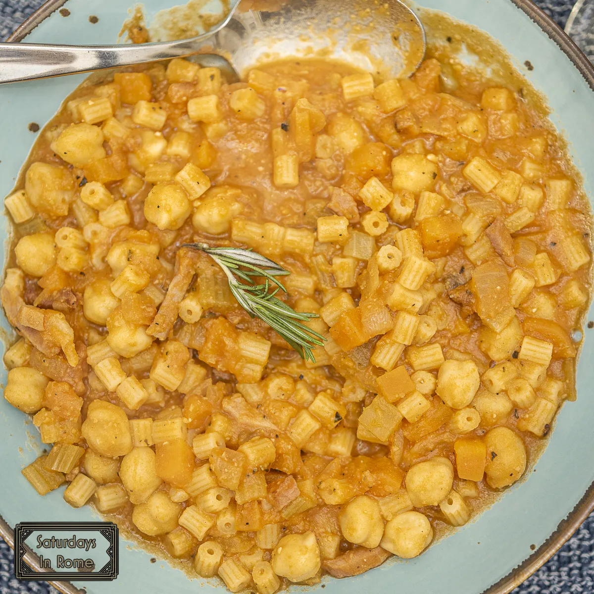 pasta and garbanzo beans - served