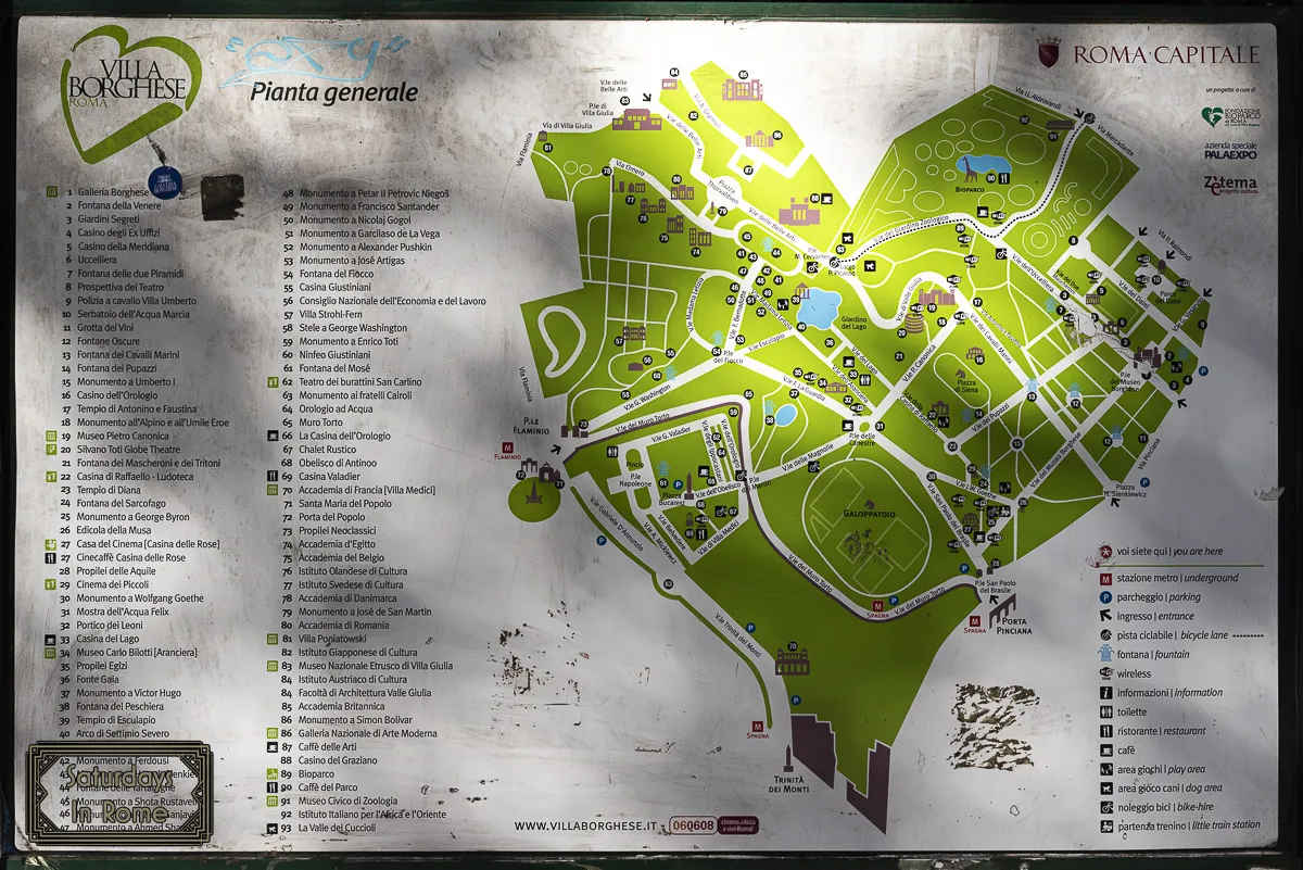 Villa Borghese Gardens - Map Of Large Park